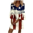 thumbnail image 2 of Summer Savings Clearance! Edvintorg 4Th Of July Summer Dresses Women's Fashion Summer Casual Plus Size Clothing V-Neck Print 3/4 Sleeve Fold Mini Dress, 2 of 5