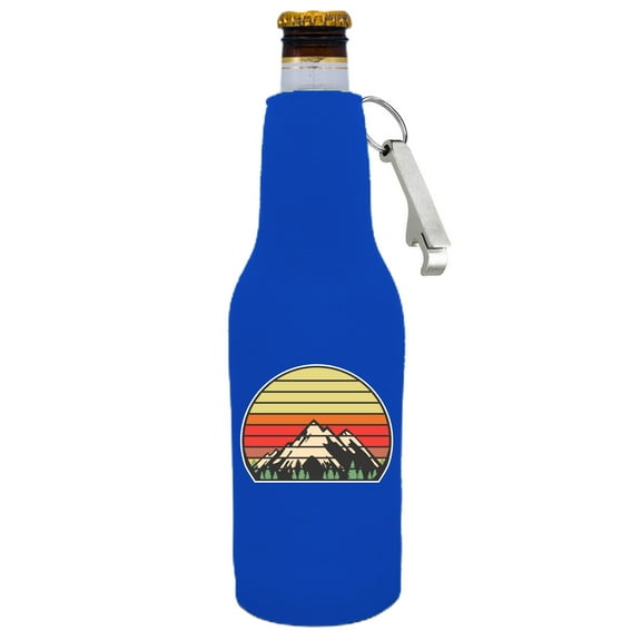 Retro Mountains Beer Bottle Coolie With Opener (Royal Blue)