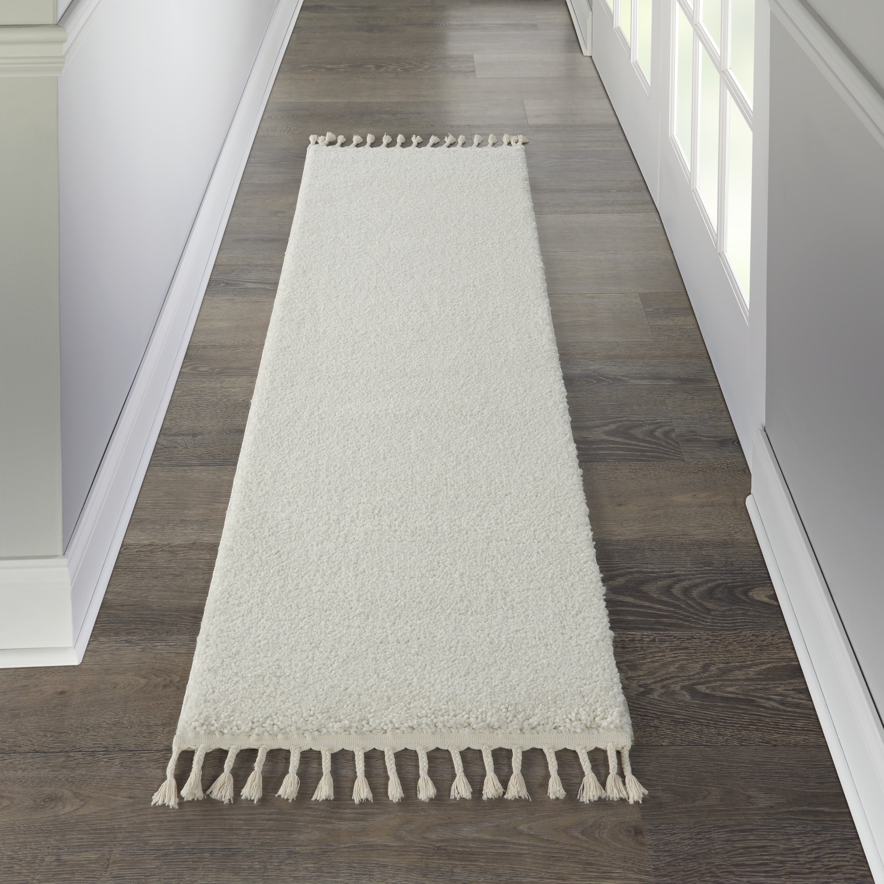 Nourison Diamond Trellis Shag Modern Solid Ivory Area Rug