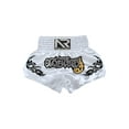 thumbnail image 3 of Haitryli Kids Boys Muay Thai Shorts Martial Arts MMA Kickboxing Shorts Youth Boxing Shorts Metallic A White S, 3 of 5