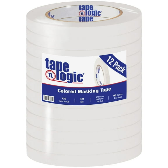 Tape Logic Masking Tape,1/2"x60 yd.,Wht,PK12 T93300312PKW