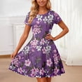 thumbnail image 2 of Summer Floral Print Casual Dress for Women Fashionable Short Sleeve Crew Neck Flowy Comfortable Gown Purple S, 2 of 6