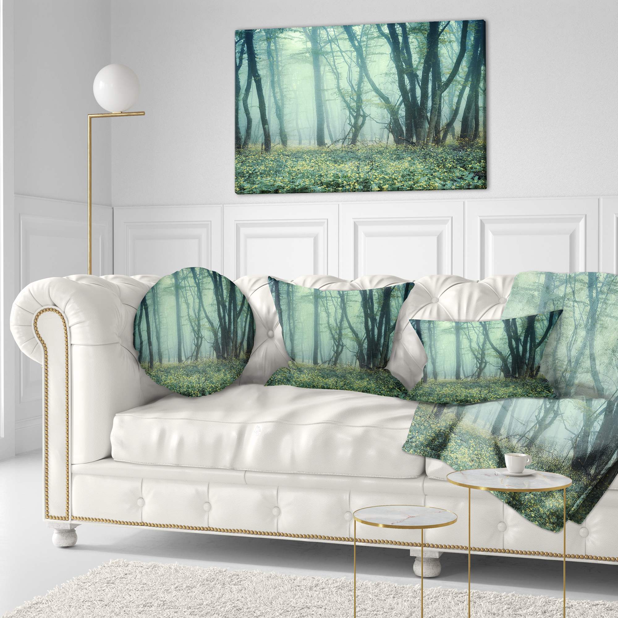 Designart Trail Through Foggy Forest - Landscape Photo Throw Pillow - 12x20