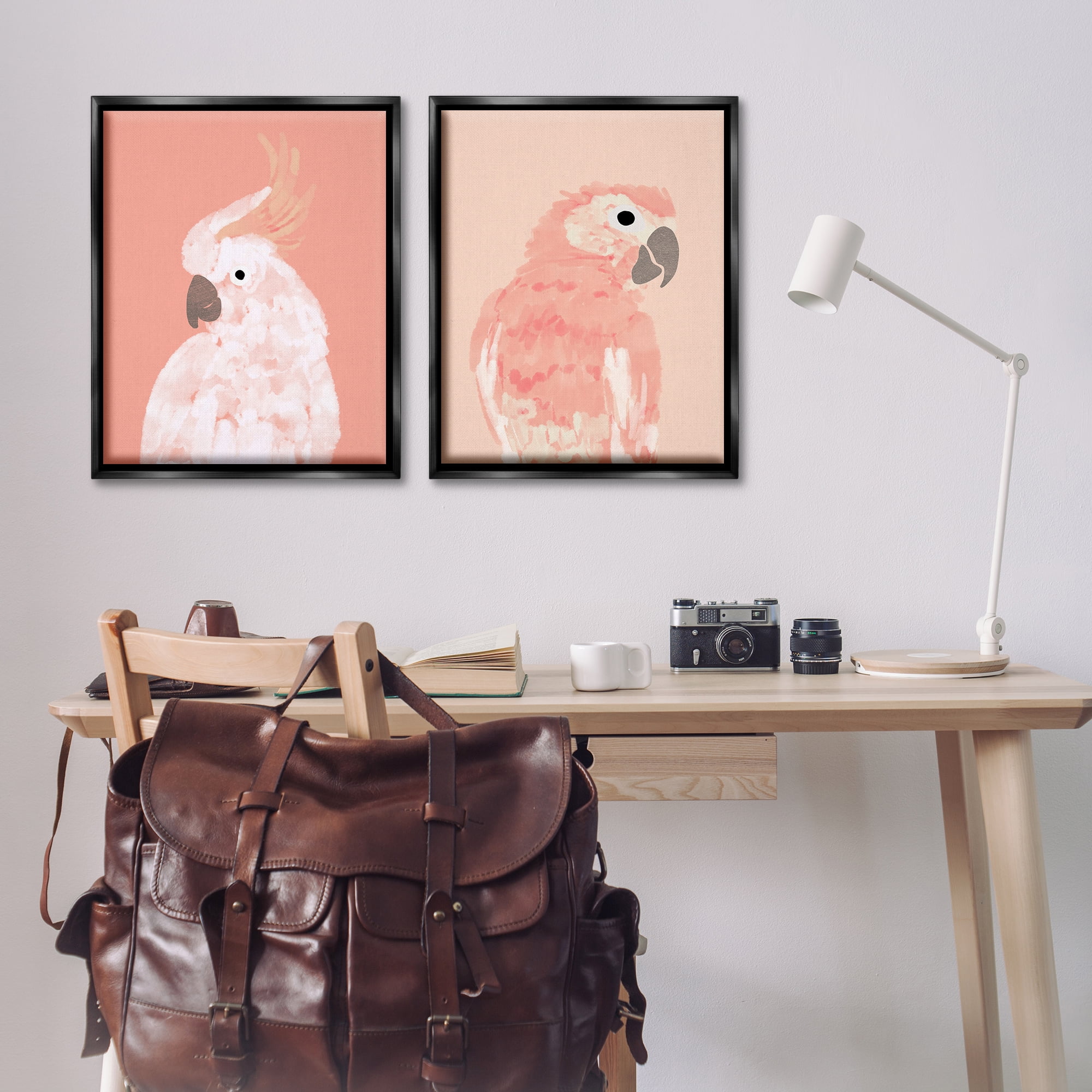 Stupell Industries Peach Cockatoo Parrot Profile Animals Painting Black Floater Framed Canvas Art Print Wall Art, 31 x 25, Set of 2
