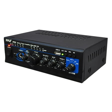 PYLE PTAU45 - Stereo Power Amplifier - Compact Audio Amp with Microphone Input, MP3/USB Reader (2 x 120 (Best Attenuator For Amp)