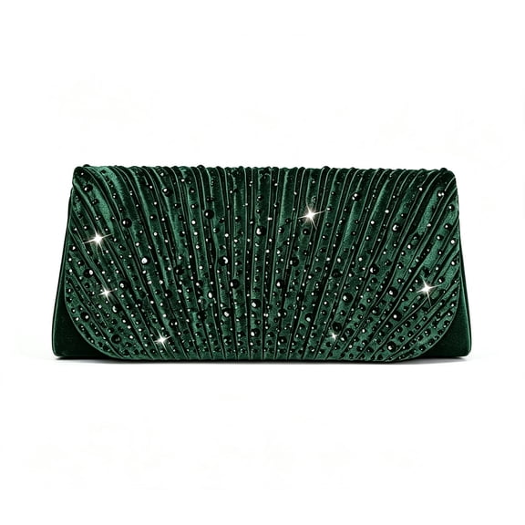 RUMANLAND Women's Emerald Green Rhinestone Pleated Evening Clutch Purse Elegant Formal Handbag for Wedding Party Prom