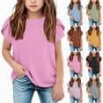 thumbnail image 6 of Kaprioy Girls T Shirts Girls' T Shirts Girls' Summer T Shirts Crewneck Petal Wavy Sleeves Crew Neck Short Sleeve Cute Casual Plain Tops, 6 of 6