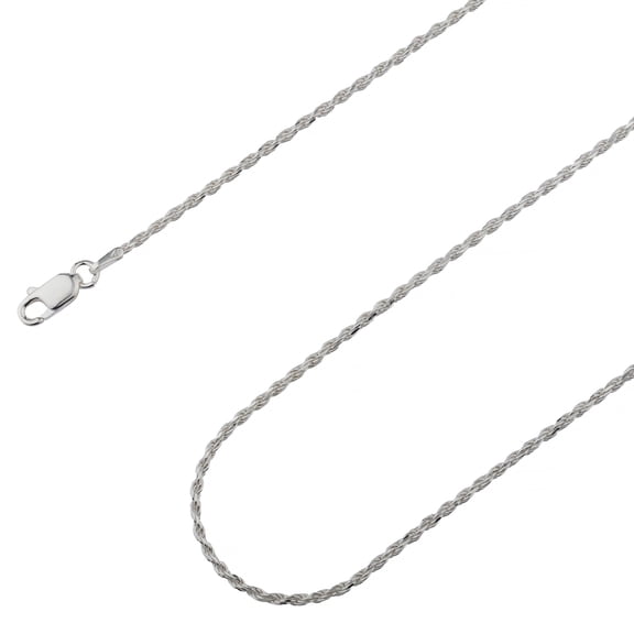 925 Sterling Silver, Solid Rope Diamond Cut Silver Chain 1.2mm Necklace - Hypoallergenic and Tarnish Resistant - By Oliver & Navy