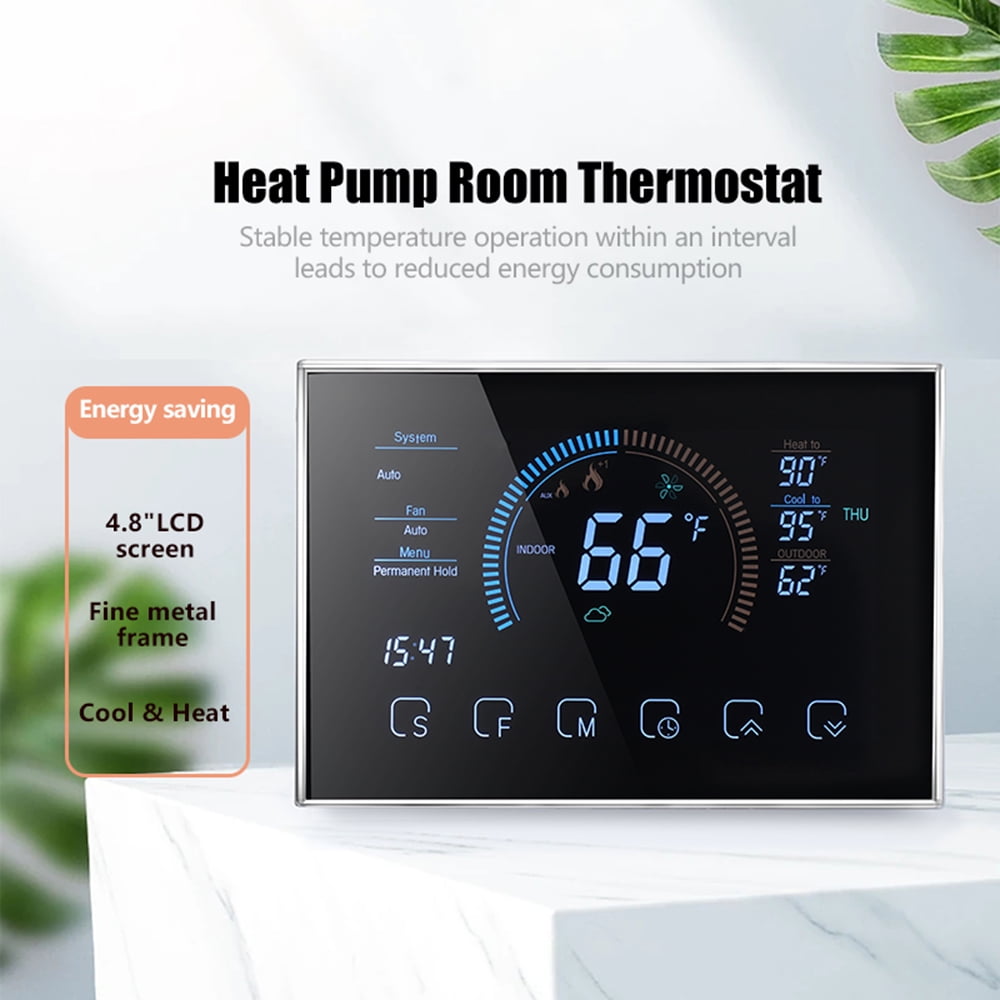 WiFi Smart Heat Pump Thermostat Temperature Controller 4.8 Inch Color LCD Display Touch Screen