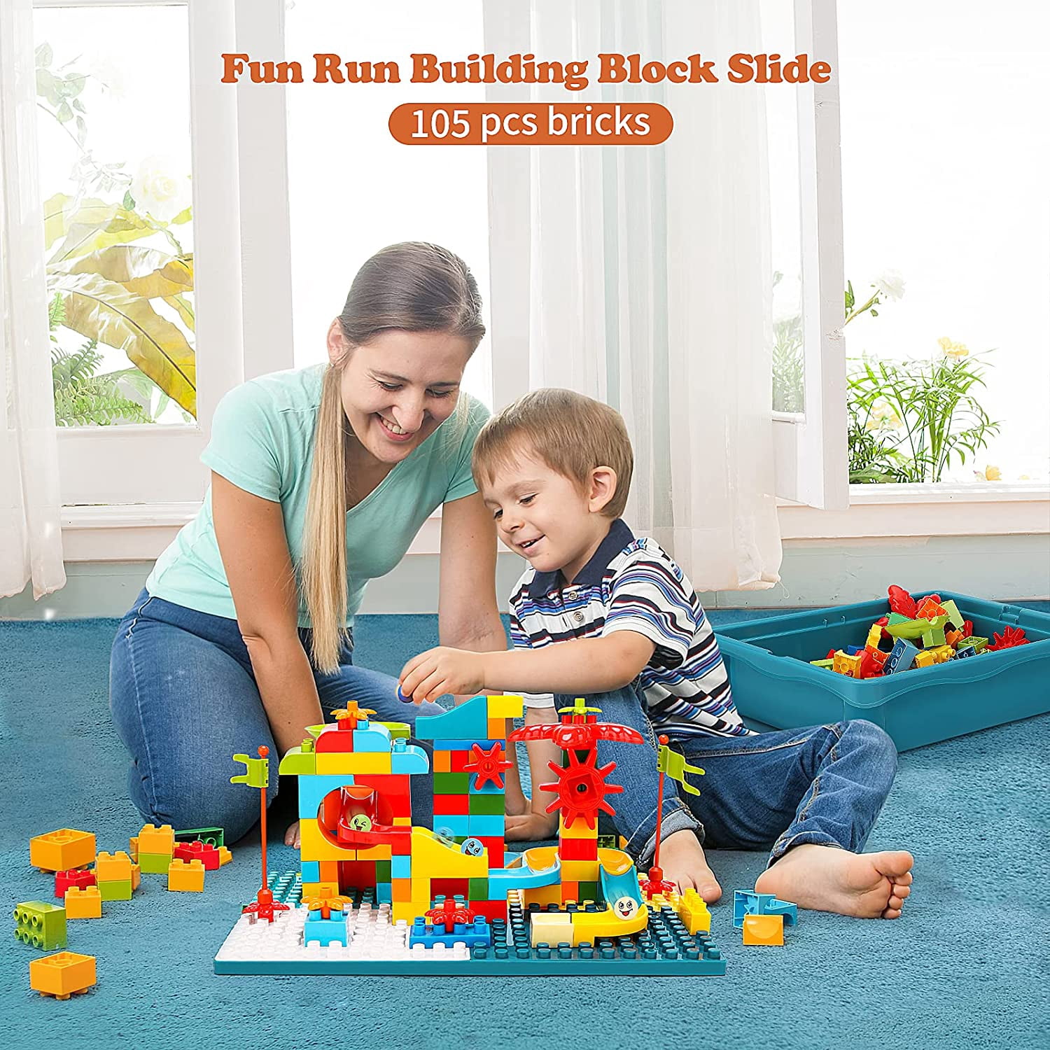 5-in-1 Multi Activity Sand Water Play Table, Double-Sided Kids Activity Table with Storage, 105pcs Marble Run Building Blocks Sensory Table for Kids Toddler Boys Girls Ages 1 2 3 Year Old