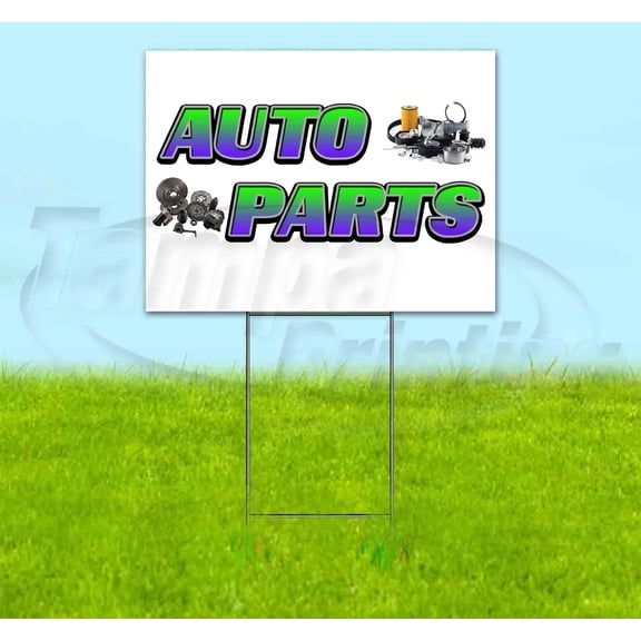 Auto Parts (18" x 24") Yard Sign, Includes Metal Step Stake