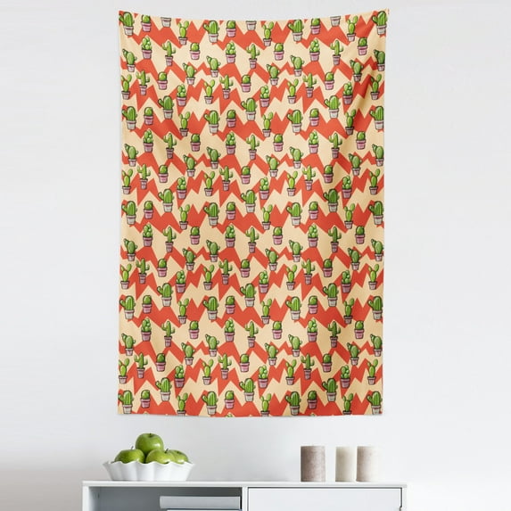 Cactus Tapestry, Geometric Background with Zigzags Mexican Inspirations Plant Arrangement Botanical, Fabric Wall Hanging Decor for Bedroom Living Room Dorm, 5 Sizes, Multicolor, by Ambesonne