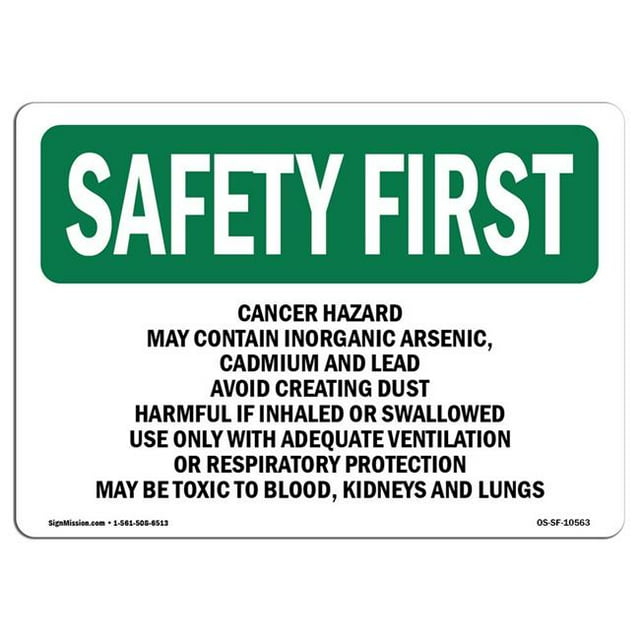 SignMission OS-SF-A-1824-L-10563 Premier Signe de Sécurité de l'Osha de 18 x 24 Po - le Risque de Cancer Peut Contenir de l'Arsenic Inorganique