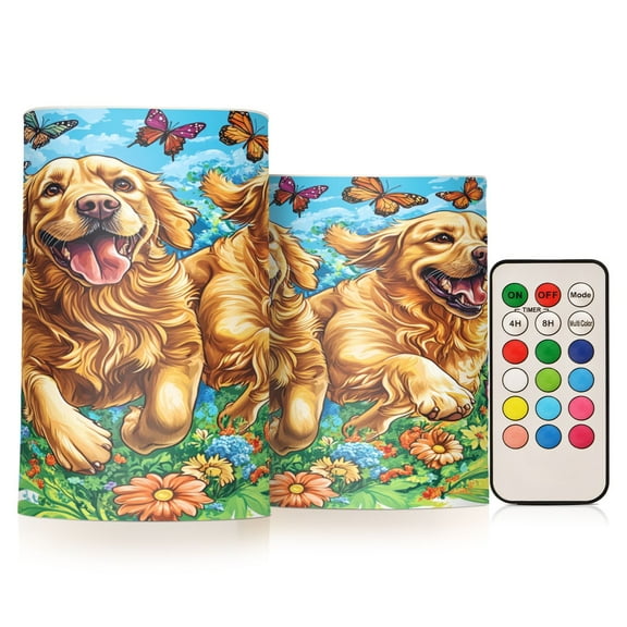 BZSMCE Flameless Candles LED Lights Dogs Running Among Flowers Butterflies Creativity Battery Candles