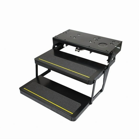 Lippert Étape d'Entrée 3722617 Series 32; Double Marche Électrique Pliante; Largeur de Roulement 24 Pouces x Profondeur 9 Pouces; avec Rehaussement de 7 Pouces; Capacité de Poids jusqu'à 300 Livres; Acier Enduit de Poudre/gauge Lourd