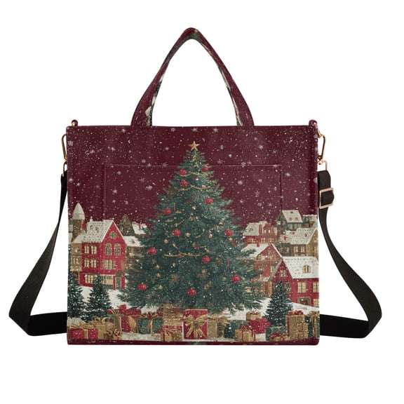 Wobogo Large Christmas Tree Corduroy Tote Bag for Women Travel Crossbody Bag Purse Women Shoulder Bags Work Handbags Daily Commuter Bag 10.2×9inch