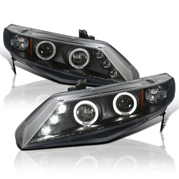 Spec-D Tuning LED Projector Headlights Black Compatible with 2006-2011 Honda Civic 4 Door Sedan, Left   Right Pair Headlamps Assembly