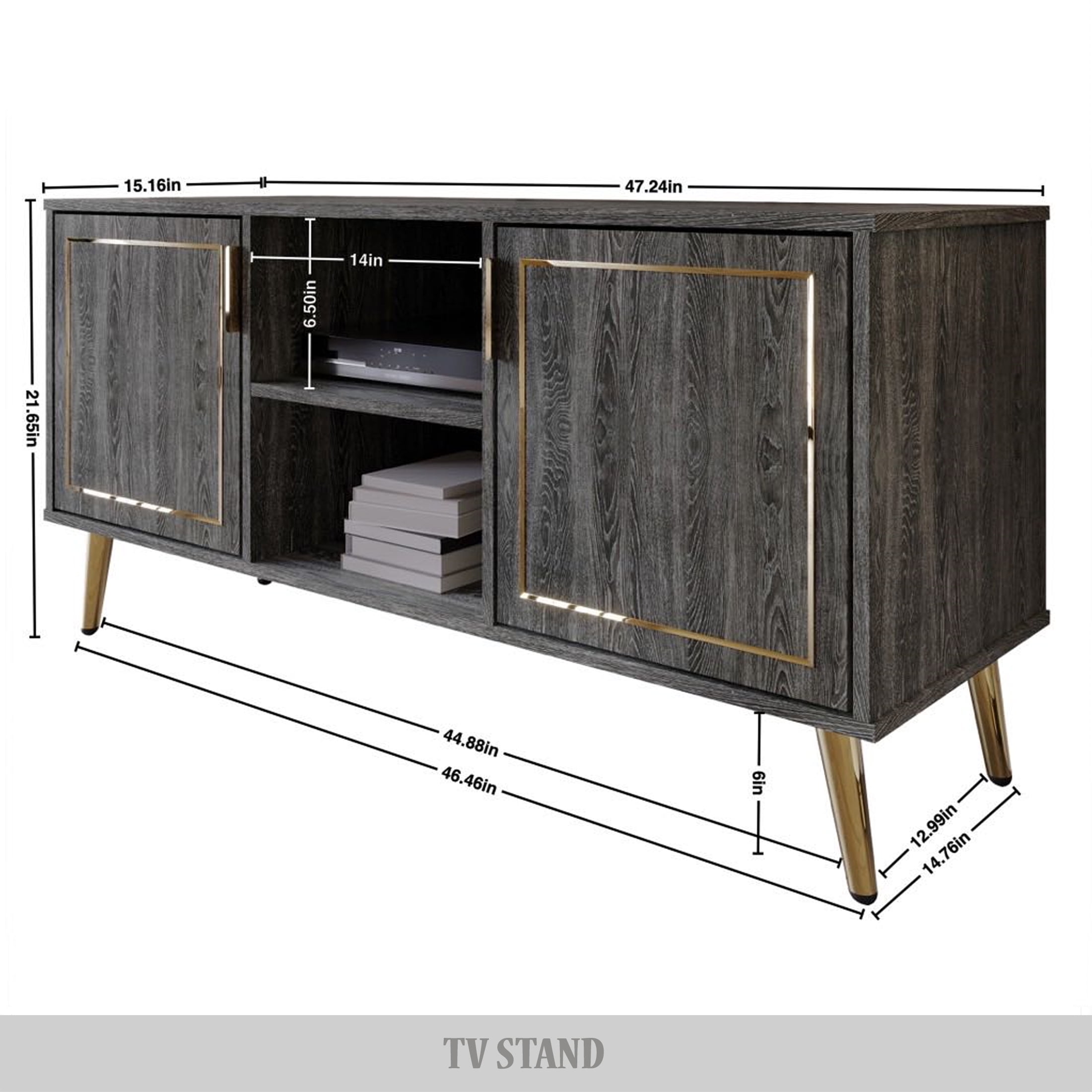 Castle Place Glam 47" TV Stand Console for TVs up to 55", Dark Gray