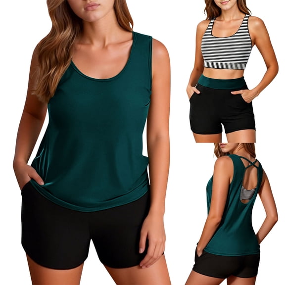Karight Womens Sleeveless Tank Top and Shorts Set U Neck Side Pockets Casual Lounge Athletic Pajama Set