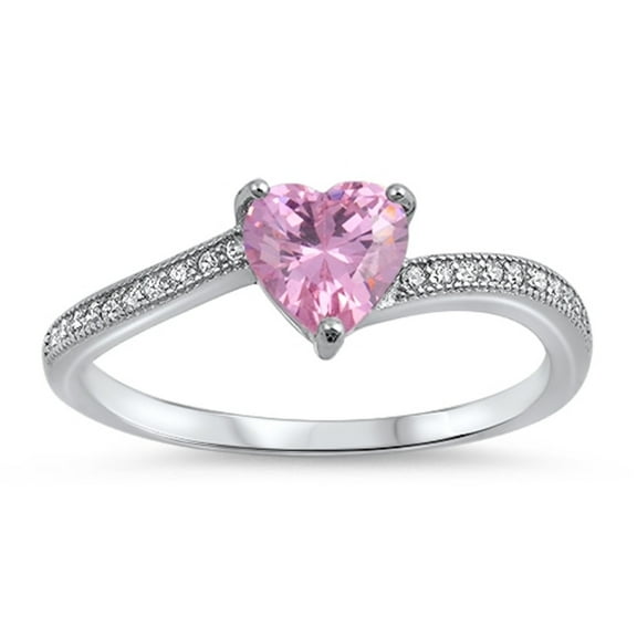 Heart Shape Pink Cubic Zirconia Designer Ring Sterling Silver