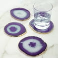 thumbnail image 2 of Modern Home Set of 4 Natural Agate Stone Coasters - Purple w/Gold Edge, 2 of 6
