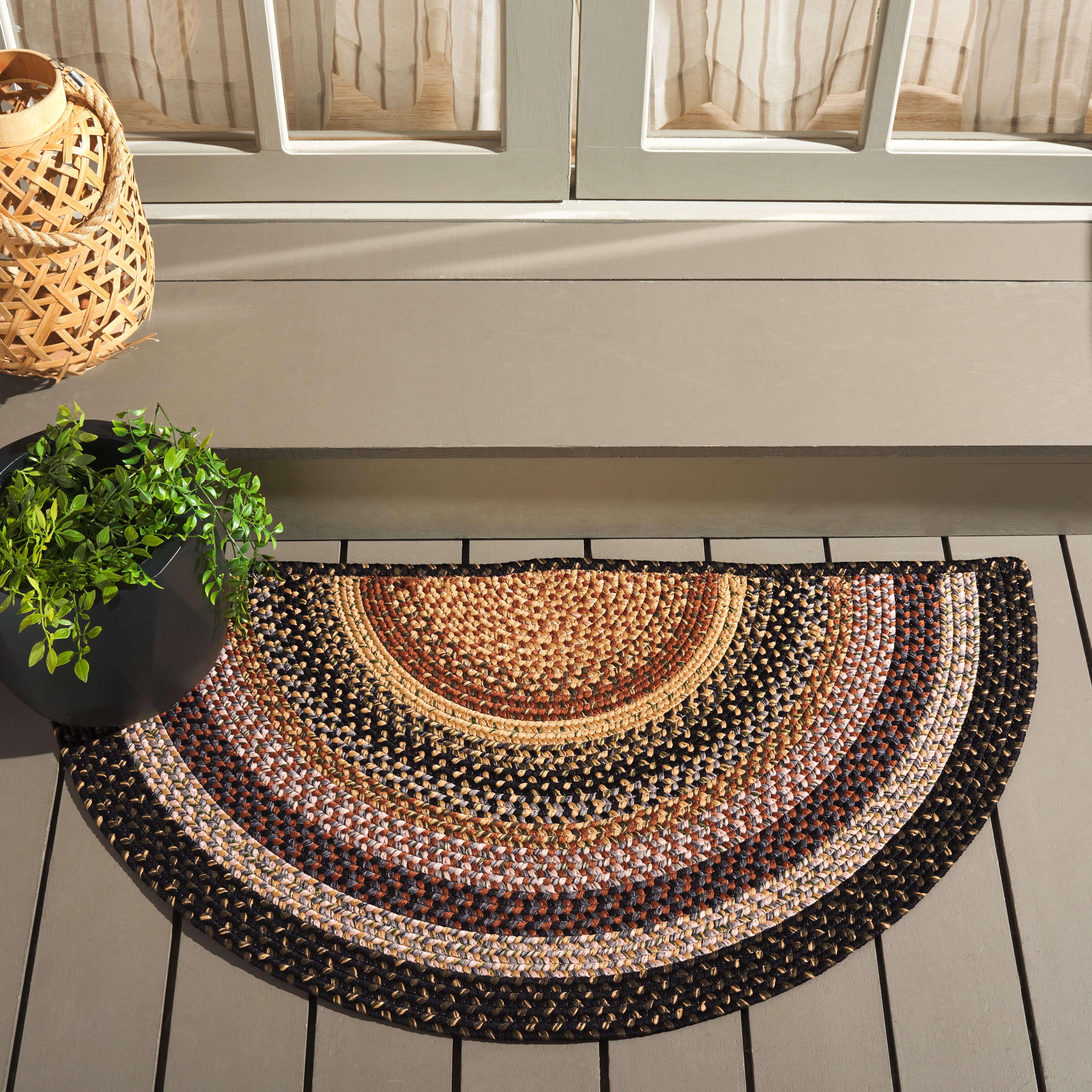 Safavieh Braided Ellen Bordered Machine Washable Reversible Area Rug, Multi, 2' x 4' Half Moon