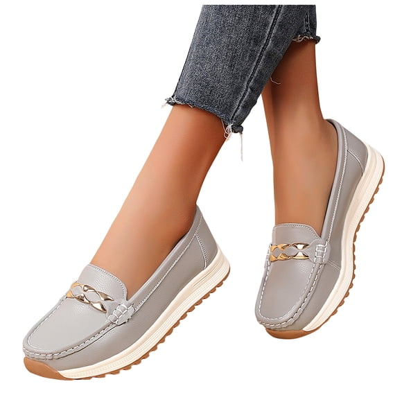 Womens Platform Slip on Penny Loafers Fall Leather Non Slip Nurse Work Shoes Casual Walking Driving Flats