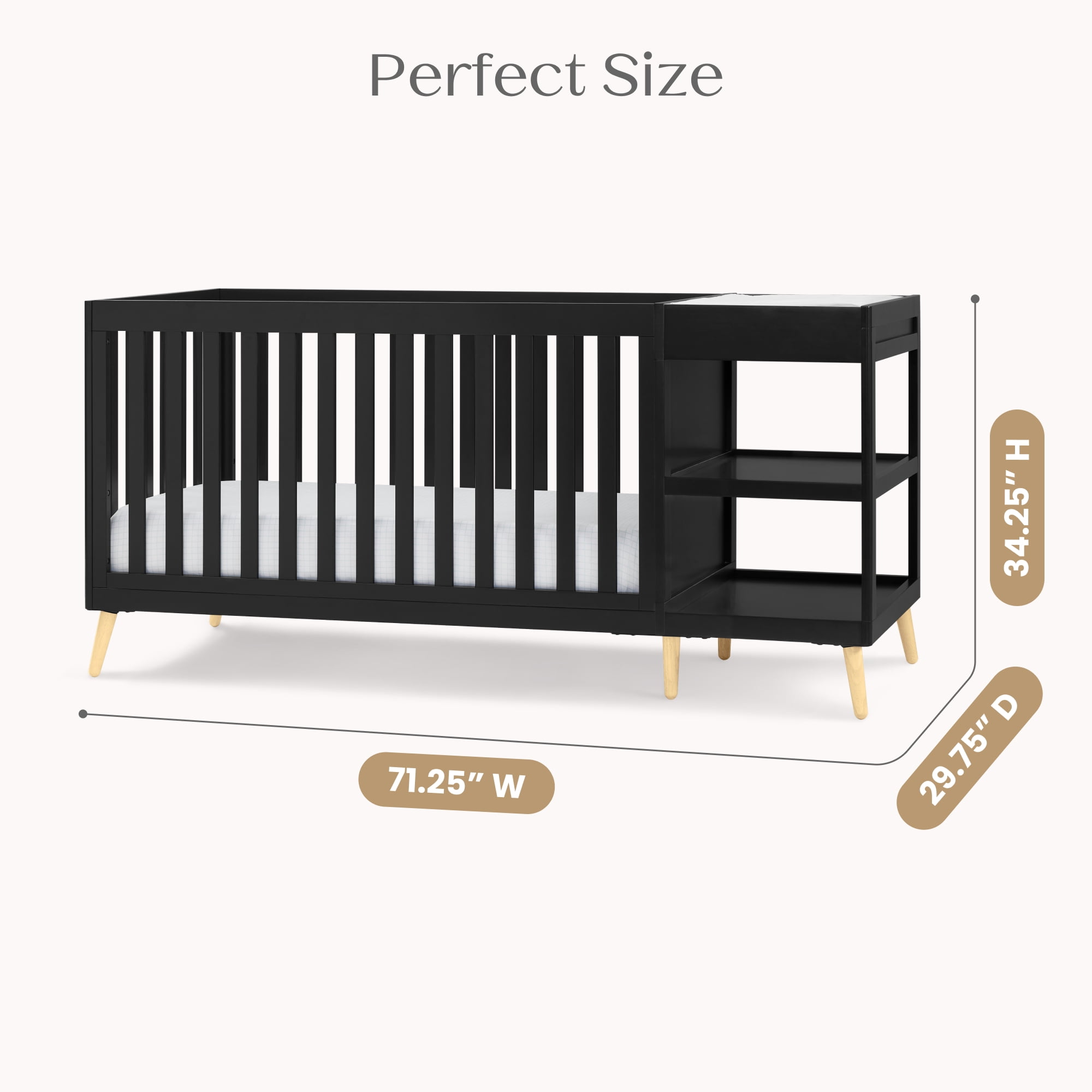 Delta Children Essex 4-in-1 Convertible Crib and Changer, Black Ebony w/Natural Knobs