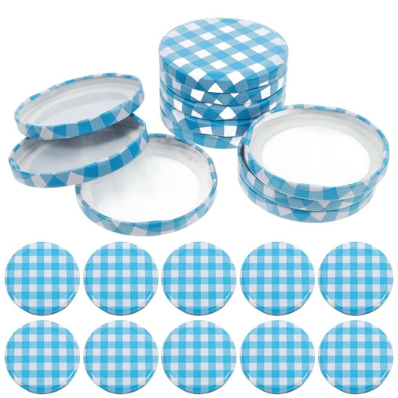 UPKOCH 50pcs Checked Plaid Lids For Regular Mouth Canning Jars Airtight Seal For Preserving Chili Sauce For Home