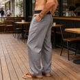 thumbnail image 5 of Ecqkame Men's Cotton Linen Loose Pants Solid Color Elastic Waist Casual Pant Lightweight Comfortable Outdoor Beach Trousers Gray M, 5 of 8