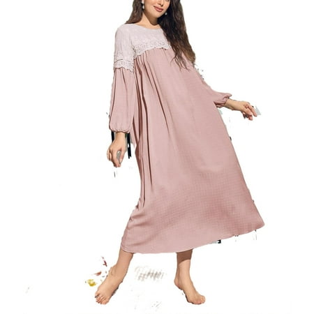 

Cute Round Neck Nightgowns Long Sleeve Dusty Pink Womens Nightgowns & Sleepshirts (Women s)