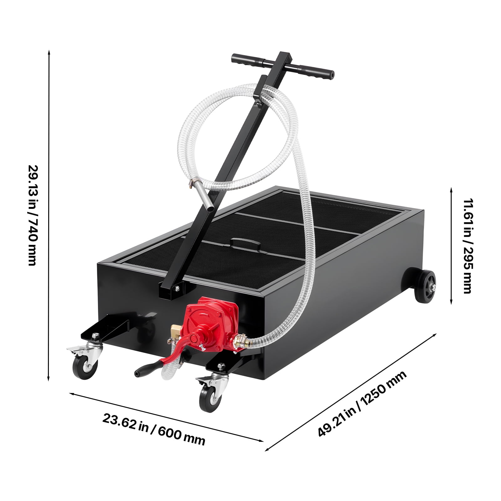 KFFKFF 25-Gallon Low-Profile Oil Drain Pan with Manual Pump, Rolling Design, 7.2 ft Hose, T-Handle, Leak-Resistant and Durable, Suitable for Cars, SUVs, Trucks, and ATVs, Black