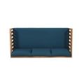 thumbnail image 5 of Upholstered Solid Wood Sofa with 3 Seats, Daybed with 3 Pillows for Livingroom, Bedroom, Dark Blue, 5 of 9