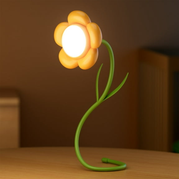 Unique Wireless Flower Desk Lamp, Cute Cordless Flower Desk Lamp for Girls, Flexible Gooseneck Rechargeable LED Lamp With USB Charging Port 3 Color Modes for Office Desk Decor