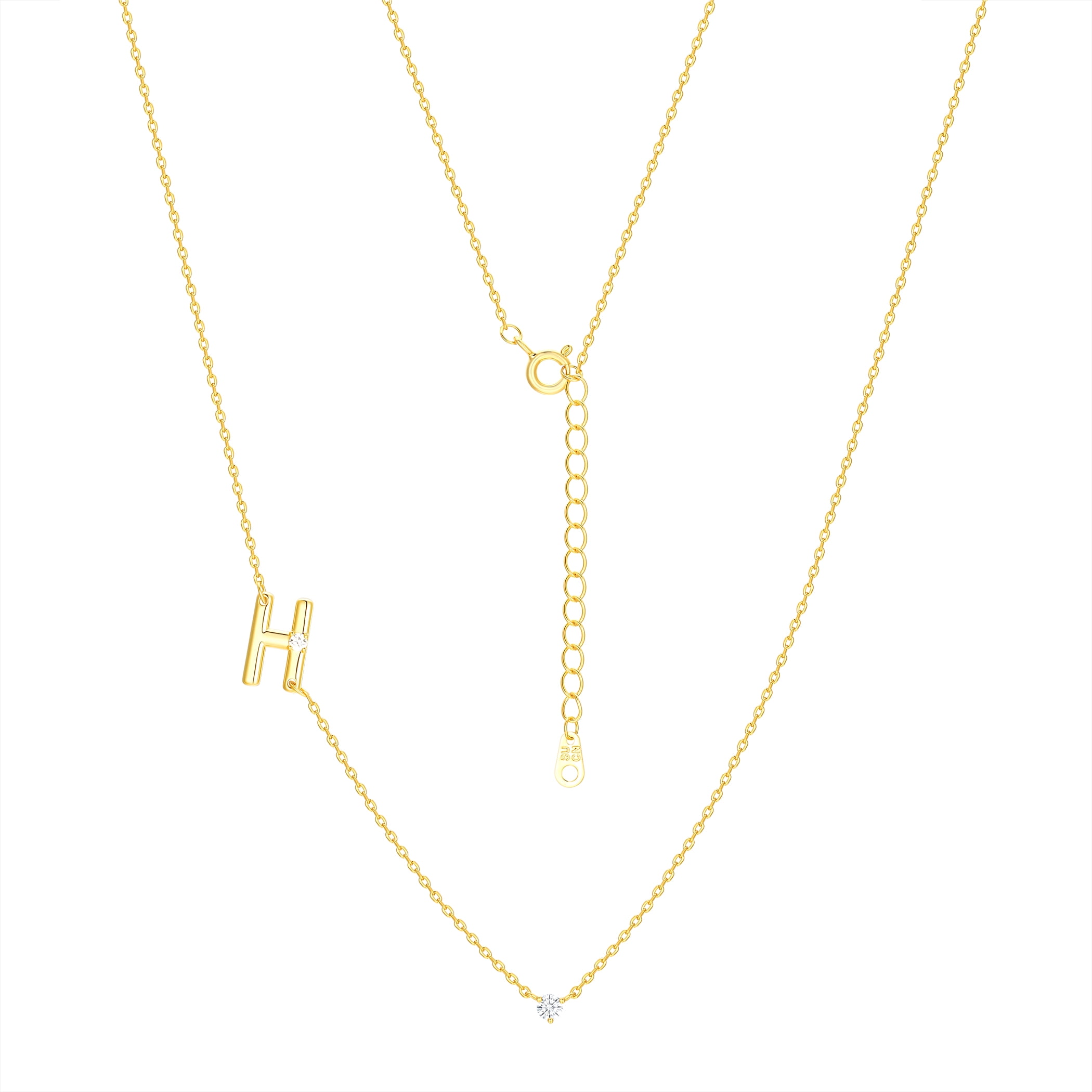 Believe by Brilliance H Triple Chain Initial Necklace Set in 14KT Gold Flash Plated Brass