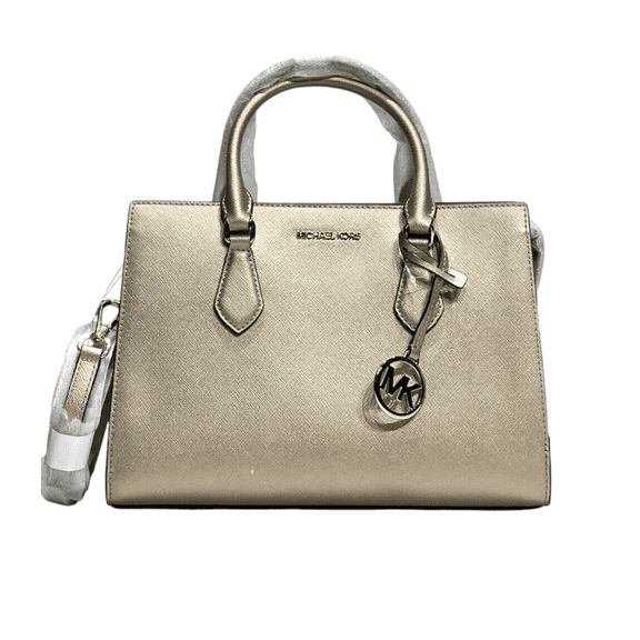 Michael Kors Sheila Medium Center Zip Crossbody Satchel Handbag Purse-Pale Gold