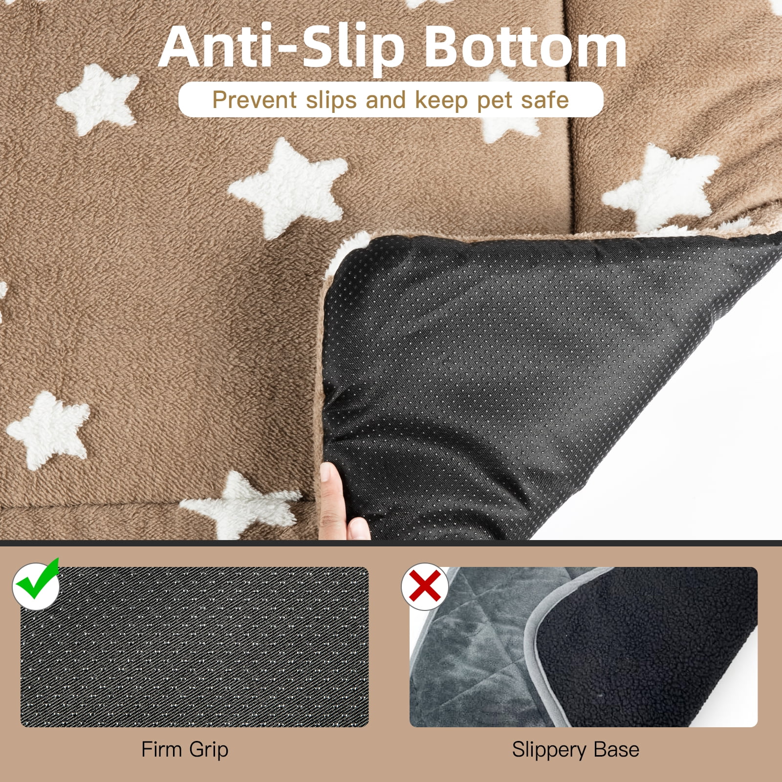 Dog Crate Mats with Non Slip Bottom Washable Dog Bed for Cage Soft Dog Crate Pad with Star Pattern, Brown, 30*19