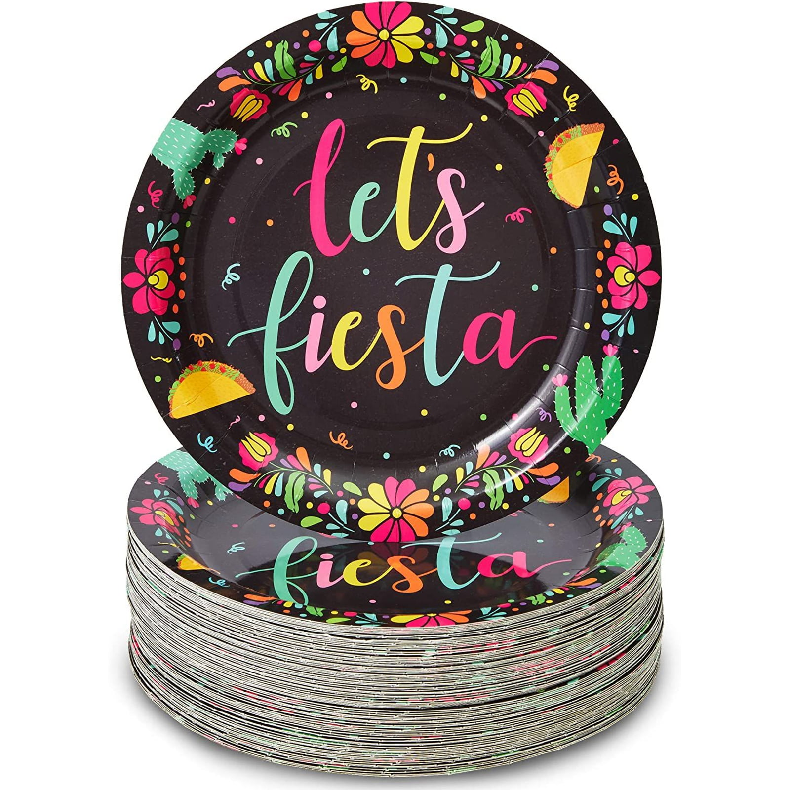 Small Plates Birthday Taco Party Mexican Party Cups Cinco de Mayo Fiesta Party Supplies Pack Serves 16 and Napkins Includes Large Paper Plates 