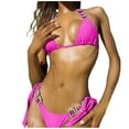 thumbnail image 2 of YTCAMLO 2 Piece Women's Rhinestone Swimsuits Trendy Halter String Bikini Sets High Cut Top High Waisted Bottoms Side Tie Bathing Suit, Hot Pink S, 2 of 7