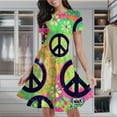 thumbnail image 2 of Colorful Peace Signs Pattern Women's Classic Swing Skater Dress Casual Work Party Cocktail Dresses, 2 of 6