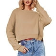 thumbnail image 2 of PiGOGI Women's Loose Knit Sweater Long Sleeve V-Neck Pullover Soft Acrylic Casual Fall Winter Comfortable Fashion Tops Khaki XL, 2 of 6