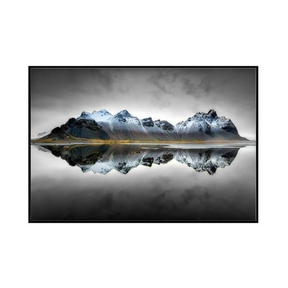 Vesturhorn, Iceland - Reflection - Lantern Press Photography (24x16 Framed Gallery Wrapped Stretched Canvas)