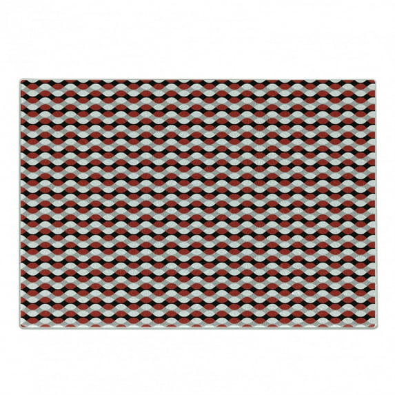 Geometric Cutting Board, Curved Lines with Bicolor Oval Shapes Abstract Flow Themed Pattern, Decorative Tempered Glass Cutting and Serving Board, Small Size, Vermilion Grey White, by Ambesonne