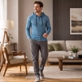 thumbnail image 4 of AZoiNM Men's Urban Fashion Hoodie, Casual Button-Down Sweatshirt, Lightweight Long Sleeve Hooded Pullover for All Seasons, 4 of 10