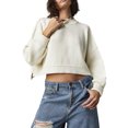thumbnail image 1 of Liacowi Women Juniors Knitted Cropped Sweater Long Sleeve Solid Color Pullover Retro Jumpers Tops Fall Loose Knitwear for Teen, 1 of 6