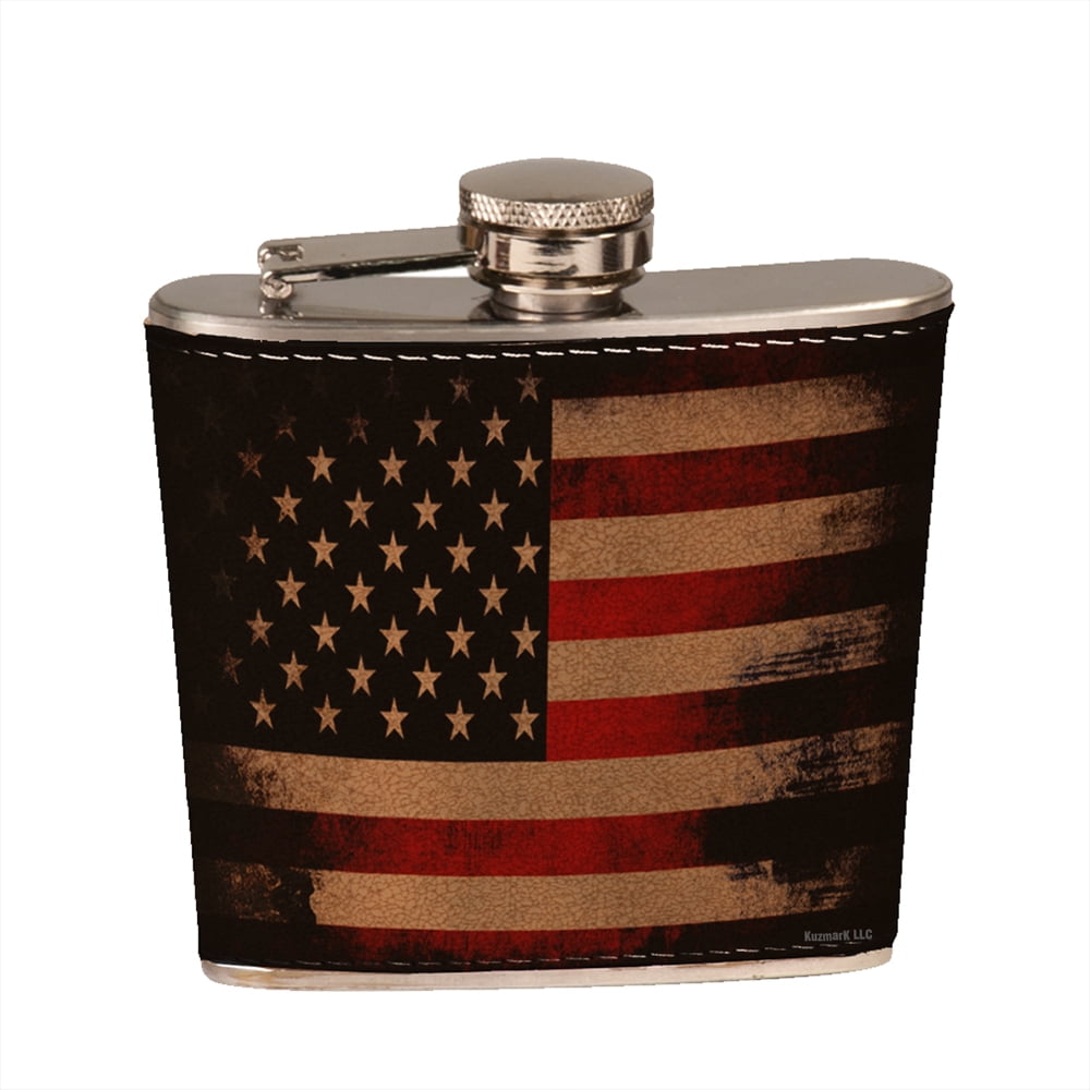 KuzmarK 6 oz. Leather Pocket Hip Liquor Flask American Flag Walmart