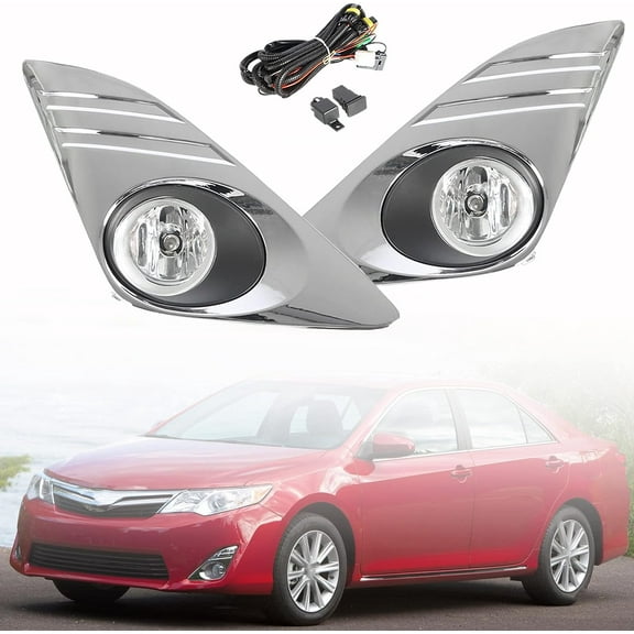 waltyotur 2Pcs Fog Light Assembly Chrome Cover Switch Wiring Bulb Kit Replacement for 2012-2014 Camry
