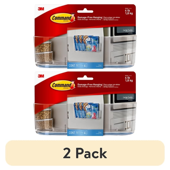 (2 pack) Command Caddy, Clear, Large, Under Sink Organizer, 1 Wall Caddy
