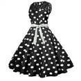 thumbnail image 3 of Jinhomg Women's 1950s Vintage Dresses Casual Comfy Crew Neck Patchwork Mini Dress Cute Polka Dot Printed Evening Party Dresses Black L, 3 of 10