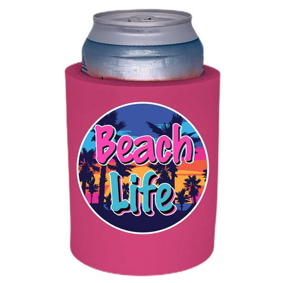 Beach Life Thick Foam Old School Can Coolie (Neon Pink)